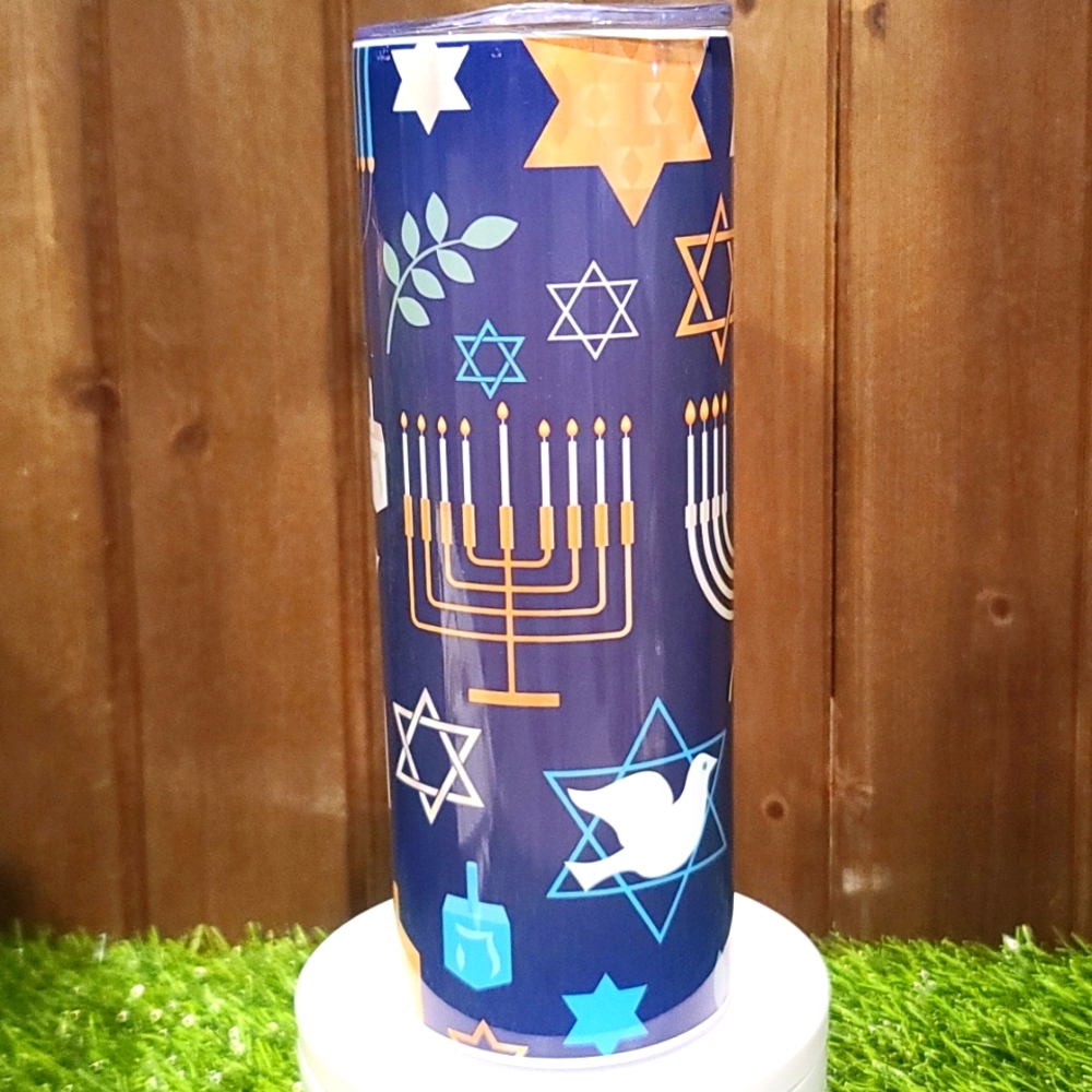 HANUKKAH Stainless steel Skinny Tumbler - w Lid - Hot or Cold